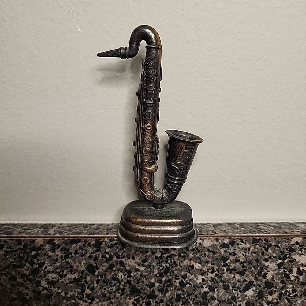 Vintage Die-Cast Metal Antique Finish Saxophone Collectible Pencil Sharpener